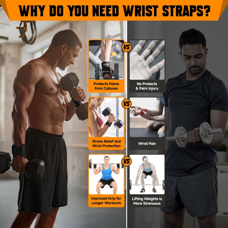 COFIT Wrist Straps for Weightlifting, Workout Wrist Wraps with Dual-Layer Oxford Leather, Enhanced Grip for Optimal Hand and Wrist Protection for Deadlift and Dumbbel - Standard size Black - Image 2