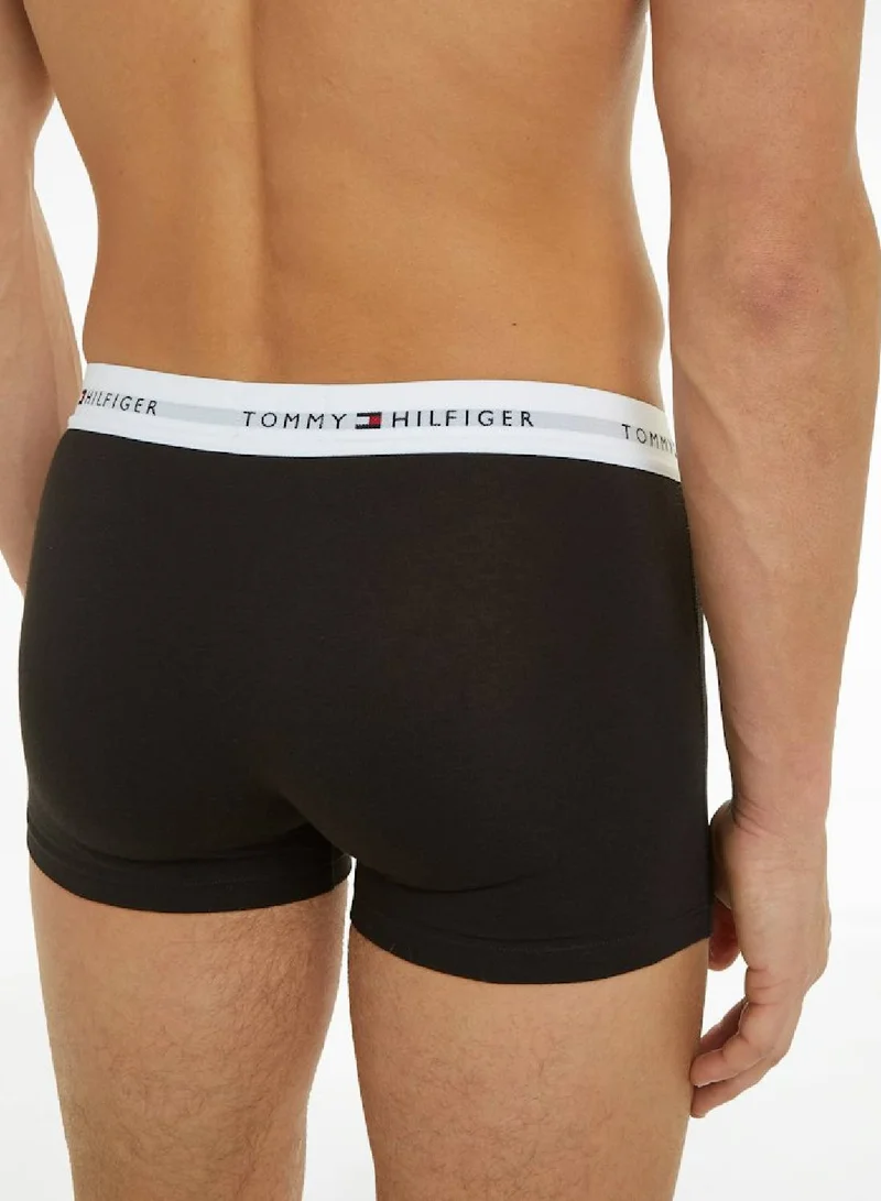 TOMMY HILFIGER Men's 3-Pack Stretch Cotton Logo Trunks - Cotton, Blue