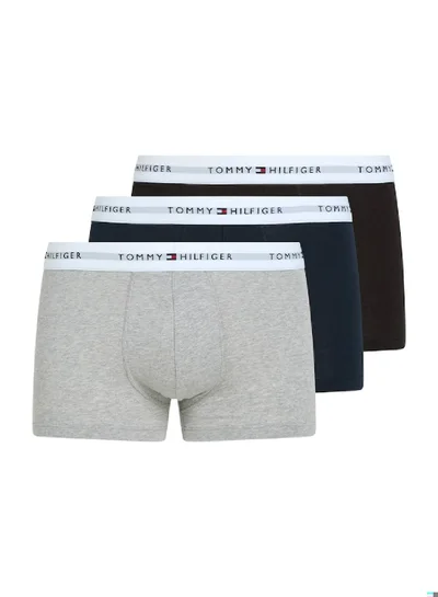 TOMMY HILFIGER Men's 3-Pack Stretch Cotton Logo Trunks - Cotton, Blue