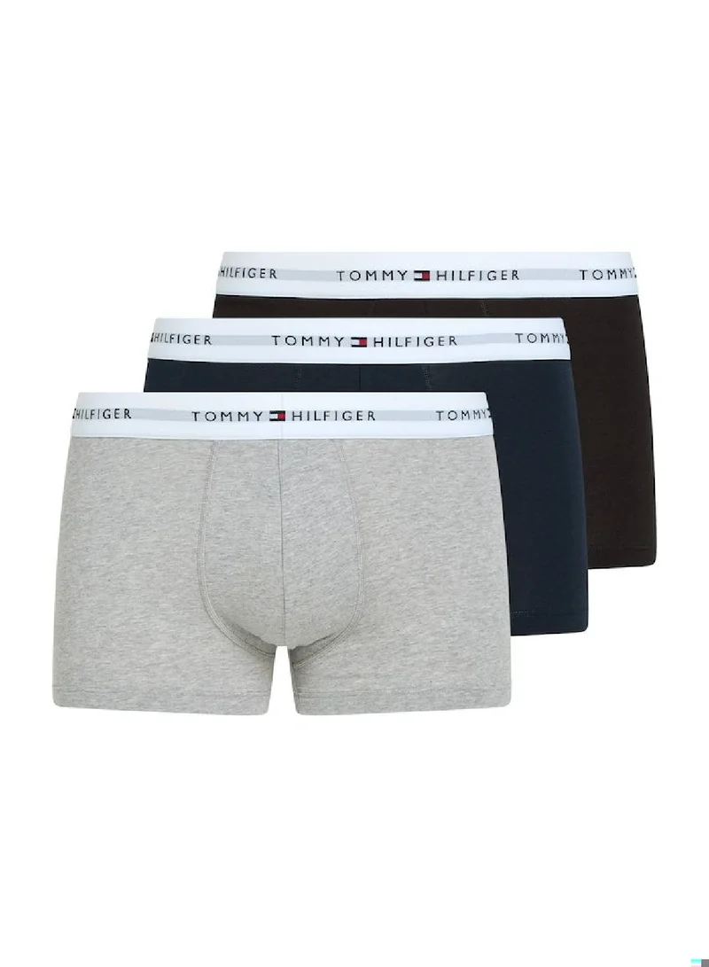 TOMMY HILFIGER Men's 3-Pack Stretch Cotton Logo Trunks - Cotton, Blue