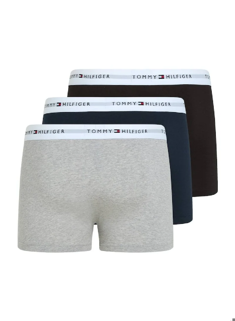 TOMMY HILFIGER Men's 3-Pack Stretch Cotton Logo Trunks - Cotton, Blue