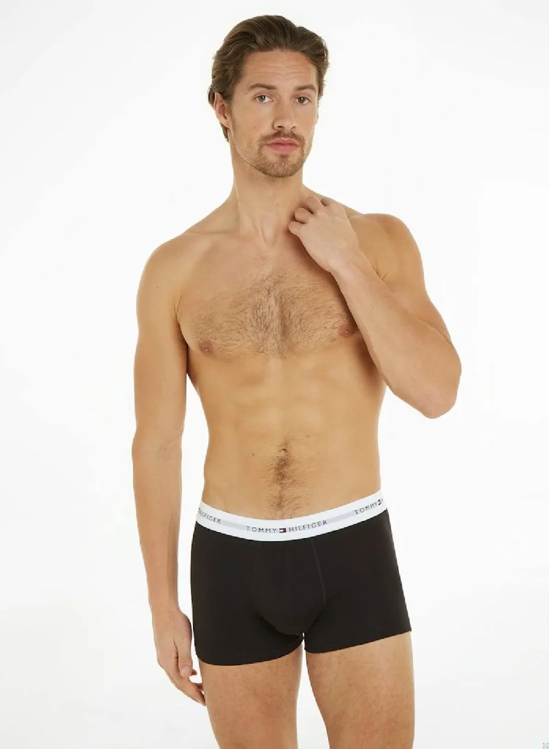 TOMMY HILFIGER Men's 3-Pack Stretch Cotton Logo Trunks - Cotton, Blue