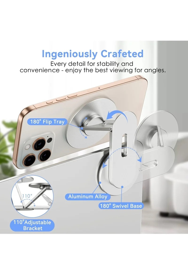Bluepeak  Magnetic Stand for Laptop & Phone, Rotating 3D Phone Holder Adjustable Compatible with iPhone Mag Safe and All Phones, Stand Accessories for Tesla Monitor Laptop PC  | Best Price UAE