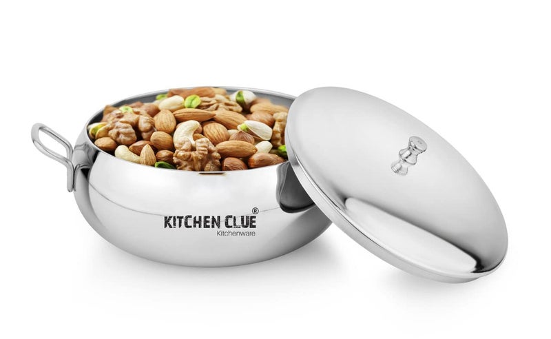 KITCHEN CLUE Stainless Steel Kadhai/Woks/Serving Bowl Set with Lid - 2000 Ml Pack of 2 Pcs with Serving Spoon 2 Pcs - Kitchen Serving Set - Ideal to Store & Serve Curry, Roti, Rice, Dry Fruits - Image 3