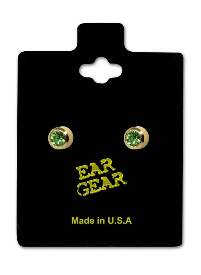 EAR GEAR 24K Gold Plated 2mm Bezel Peridot Mini Stud USA - Image 1