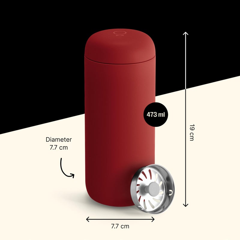 Fellow 16 oz Carter Move Travel Mug - Vacuum-Insulated Stainless Steel Travel Coffee Mug - Coffee Tumbler with Ceramic Interior and Splash Guard - Red - Image 3