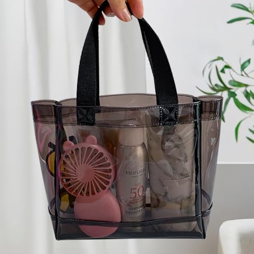 TotePrint Clear 1 Packs Small Tote Work Bag,8.27 inches x 7.87 inches x 3.15 inches Gift Wrap Handbag for Bridal and Birthday Party,Travel Makeup Pouch with Handle (1pcs-black) - Image 2