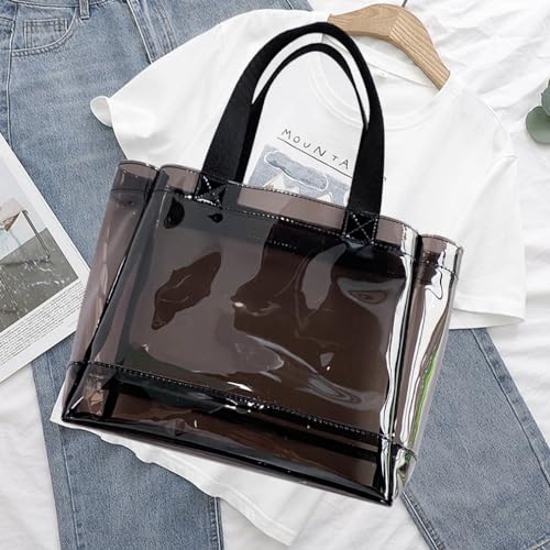 TotePrint Clear 1 Packs Small Tote Work Bag,8.27 inches x 7.87 inches x 3.15 inches Gift Wrap Handbag for Bridal and Birthday Party,Travel Makeup Pouch with Handle (1pcs-black) - Image 3