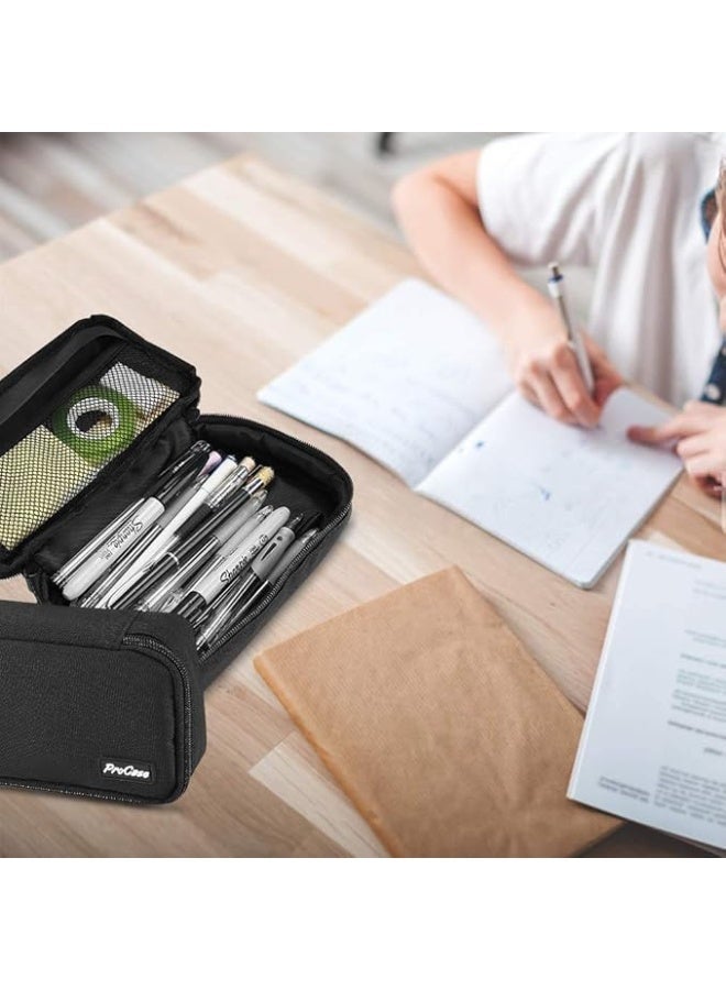 ProCase Pencil Bag Pen Case, Large Capacity Students Stationery Pouch Pencil Holder Desk Organizer with Double Zipper, Portable Pencil Pouch for School Office Supplies –Black - Image 2