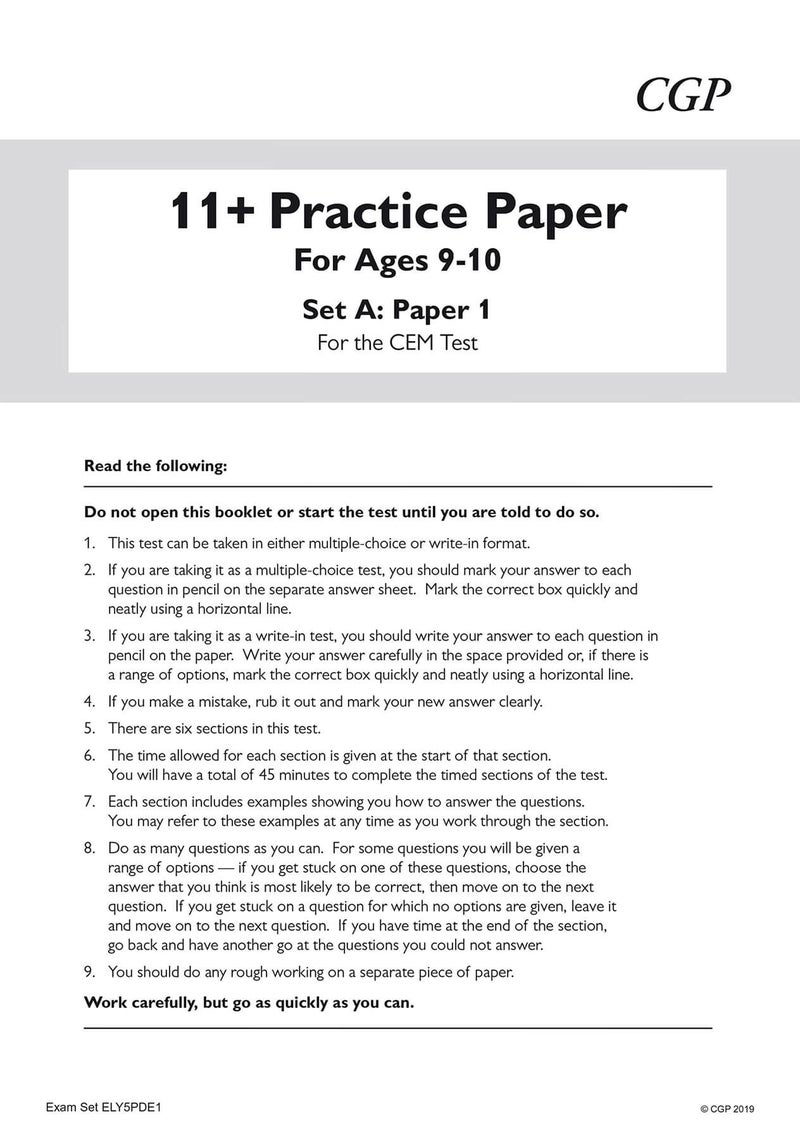 11+ CEM Practice Papers - Ages 9-10 (with Parents' Guide & Online Edition) - Image 1