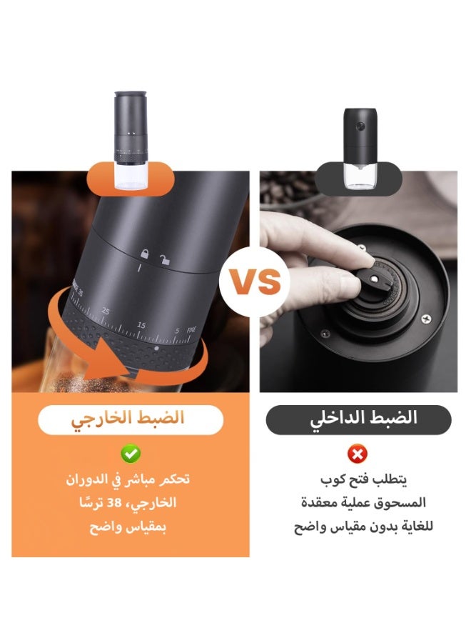 فلوكسهوم مطحنة قهوة كهربائية قابلة للشحن، طاحونة بمسنّنات (Burr) مع 38 إعداد طحن دقيق، مسنّنات مخروطية خزفية، شحن USB-C، محمولة للمنزل والسفر والتخييم (زر لمس للتشغيل) - Image 4