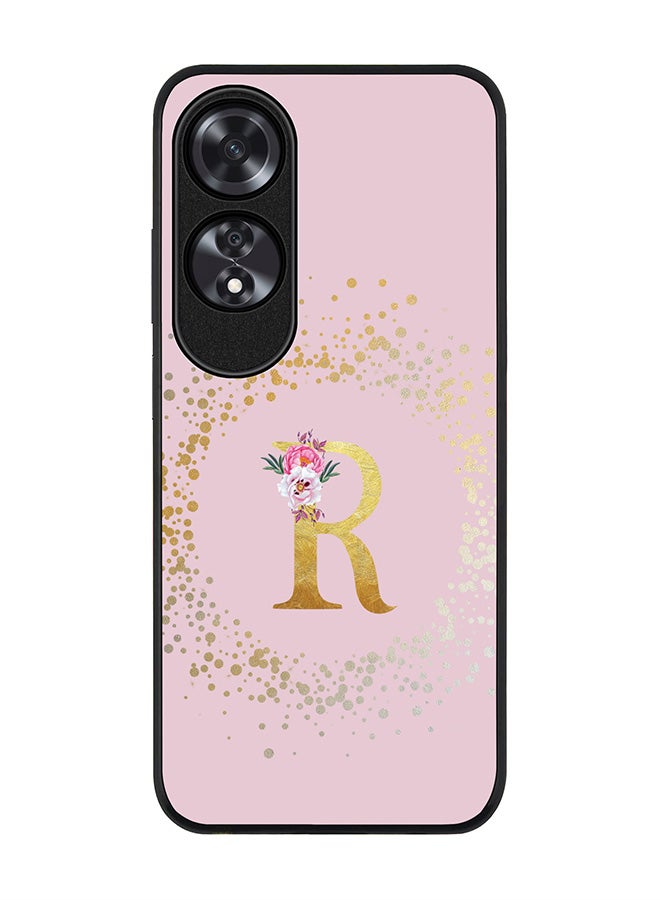 Stylizedd Rugged Black edge case for Oppo A60, Slim fit Case Flexible TPU Gel Thin Cover - Custom Monogram Initial Letter Floral Pattern Alphabet - R (Pink ) - Image 1