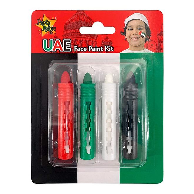 Party Magic UAE Kids Safe Face Paint Kit for National Day, 4 Color Set, Ages 3