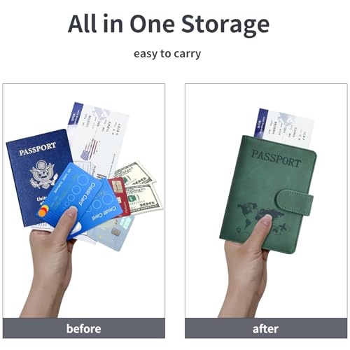 KAOBAN Passport Holder, Passport Cover with Credit Card Slot and Boarding Pass Slot Combo, Passport Wallet Case Book Travel Must Have, RFID Blocking Leather Travel Accessories, Green - Image 3
