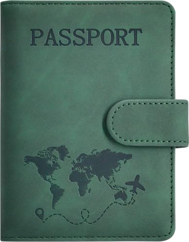 KAOBAN Passport Holder, Passport Cover with Credit Card Slot and Boarding Pass Slot Combo, Passport Wallet Case Book Travel Must Have, RFID Blocking Leather Travel Accessories, Green - Image 1