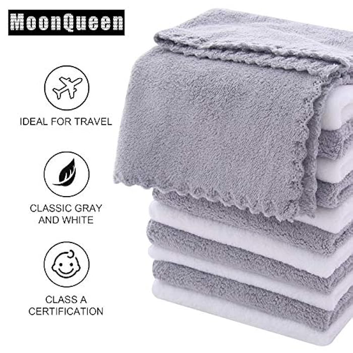 MOONQUEEN Microfiber Facial Cloths Fast Drying Washcloth 12 Pack - Premium Soft Makeup Remover Cloths - Highly Absorbent - Image 5