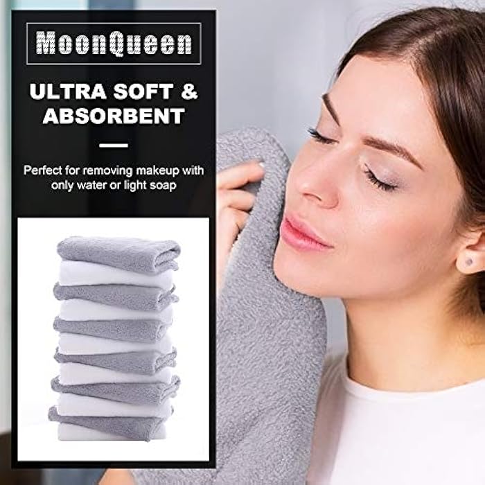 MOONQUEEN Microfiber Facial Cloths Fast Drying Washcloth 12 Pack - Premium Soft Makeup Remover Cloths - Highly Absorbent - Image 2