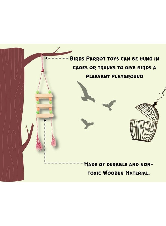 جسر حبل خشبي للطيور جسر سلم يساعد الطيور على التوازن: لامع ومتين ومرن: مصنوع من الخشب الطبيعي (ثلاثة سلالم) - Image 5