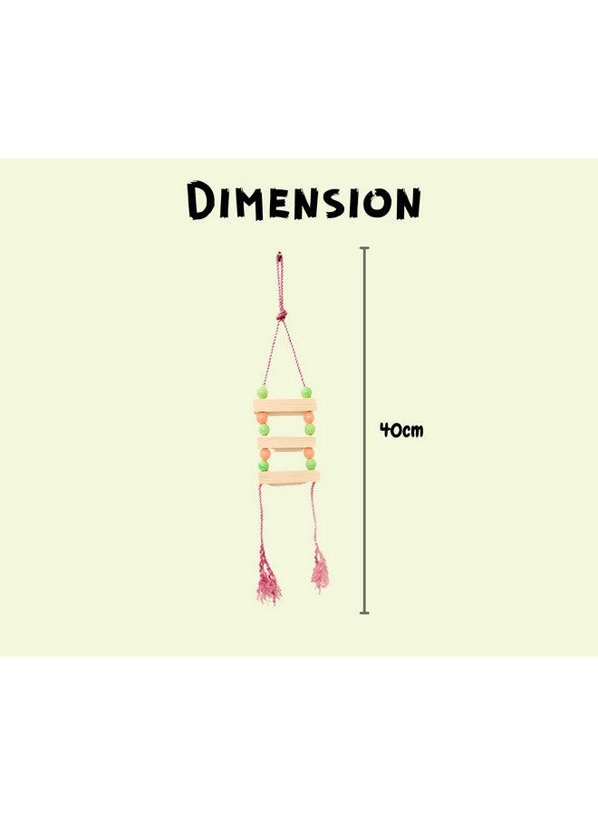 جسر حبل خشبي للطيور جسر سلم يساعد الطيور على التوازن: لامع ومتين ومرن: مصنوع من الخشب الطبيعي (ثلاثة سلالم) - Image 2