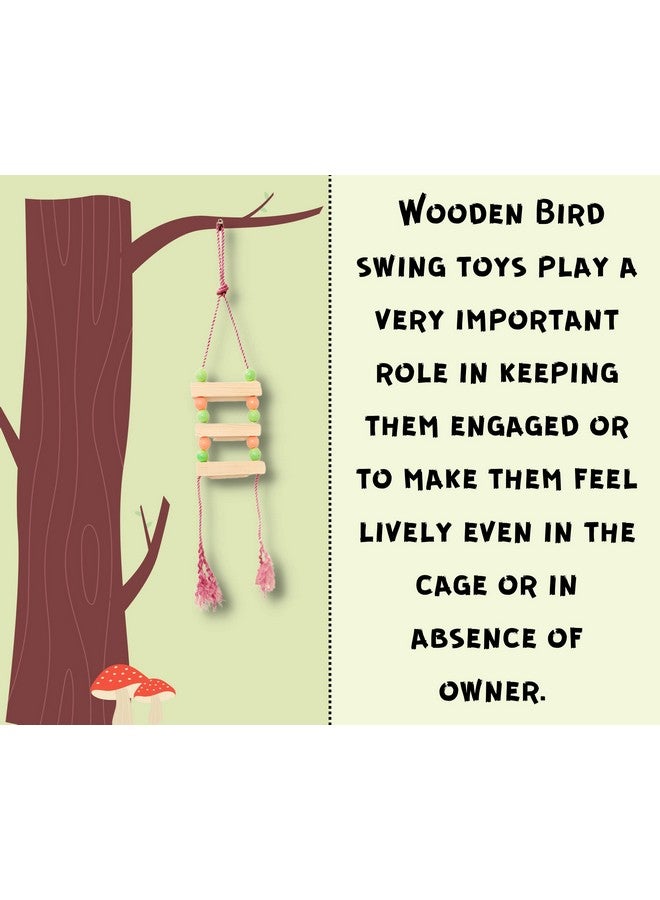 جسر حبل خشبي للطيور جسر سلم يساعد الطيور على التوازن: لامع ومتين ومرن: مصنوع من الخشب الطبيعي (ثلاثة سلالم) - Image 3