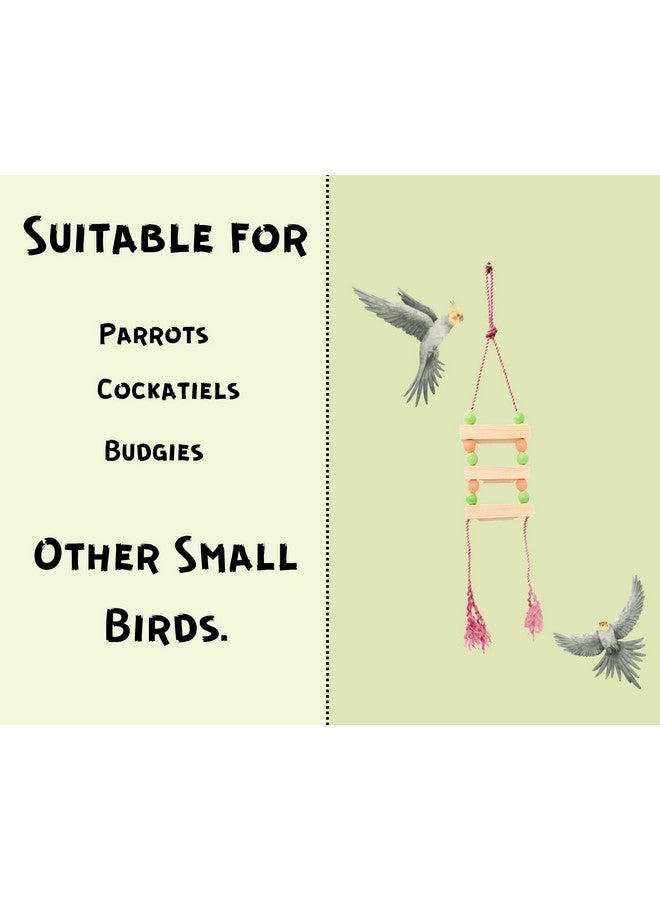 جسر حبل خشبي للطيور جسر سلم يساعد الطيور على التوازن: لامع ومتين ومرن: مصنوع من الخشب الطبيعي (ثلاثة سلالم) - Image 4