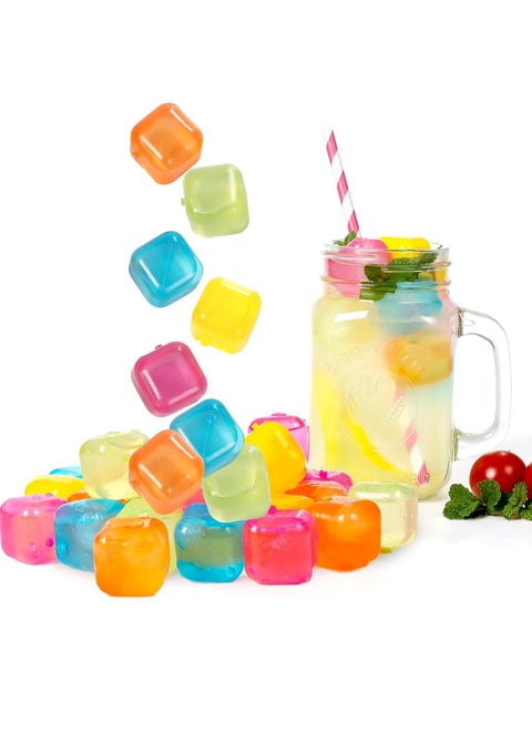 Reusable Plastic Ice Cubes 24 Pack Colorful Refreezable Ice Cubes for drinks or Coffee, Washable Non-Melting Ice Cubes Non-Diluting