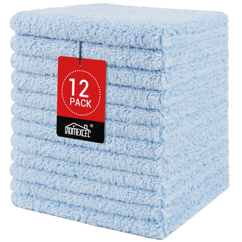 HOMEXCEL Microfiber Washcloths 12 Pack Highly Absorbent and Soft Face Towel MultiPurpose Wash Cloths for Bathroom Gym Hotel Spa and Kitchen Multicolor 12x12 Inch Blue - Image 2
