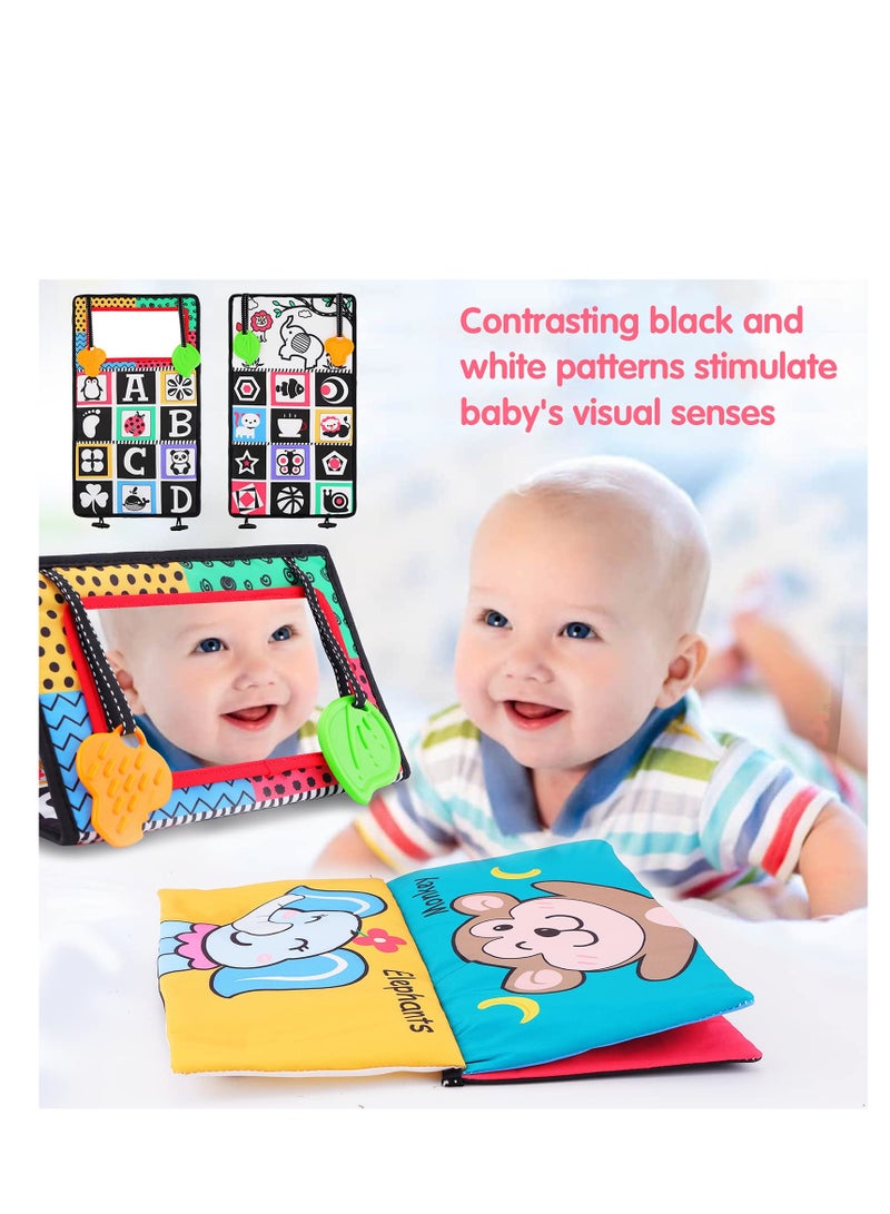 Baby Tummy Time Mirror Flip Baby Mirror Floor with Teether Soft Cloth Book Black and White Sensory Toys Newborn Mirror Toy Developmental Gift for Infants Girls Boys 0-6 Months  - Image 4
