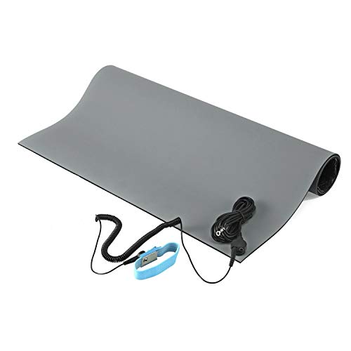 MWRF Source ESD Mat Kit with Wrist Strap and Grounding Cord (2 FT x 3 FT x 0.12 Inch, Grey) - Image 1