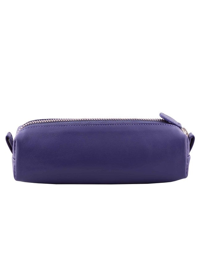 DiLoro Leather Zippered Fountain Ballpoint Rollerball Pens and Pencils Case Holder Pouch Genuine Full Grain Soft Nappa Leather (Violet) - Image 2
