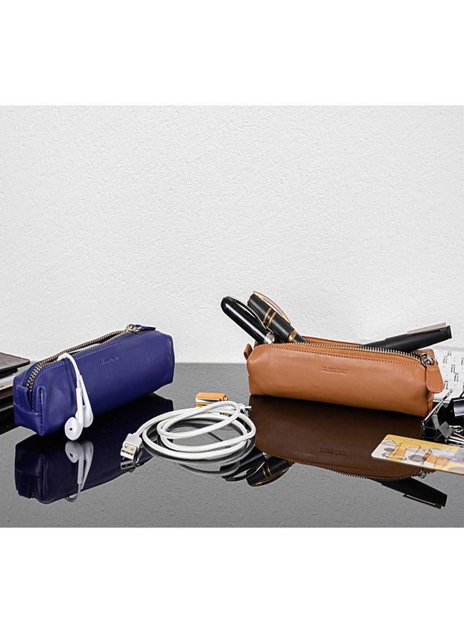 DiLoro Leather Zippered Fountain Ballpoint Rollerball Pens and Pencils Case Holder Pouch Genuine Full Grain Soft Nappa Leather (Violet) - Image 4