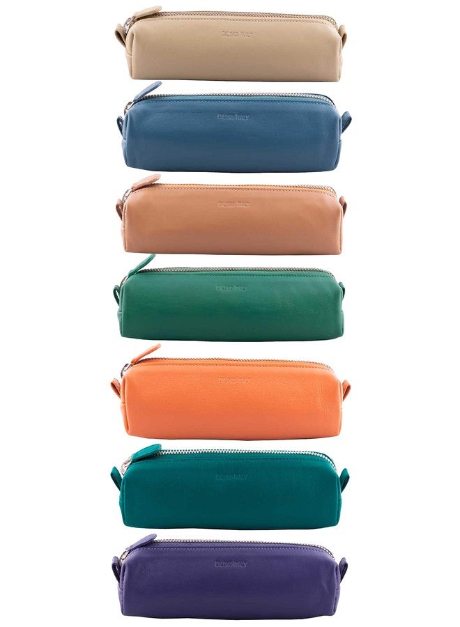 DiLoro Leather Zippered Fountain Ballpoint Rollerball Pens and Pencils Case Holder Pouch Genuine Full Grain Soft Nappa Leather (Violet) - Image 3