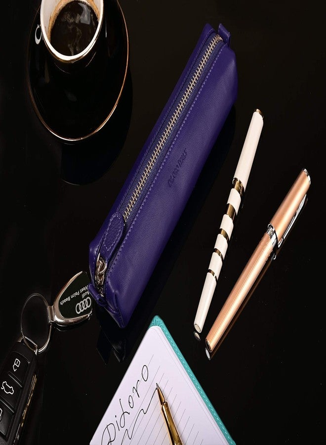 DiLoro Leather Zippered Fountain Ballpoint Rollerball Pens and Pencils Case Holder Pouch Genuine Full Grain Soft Nappa Leather (Violet) - Image 5