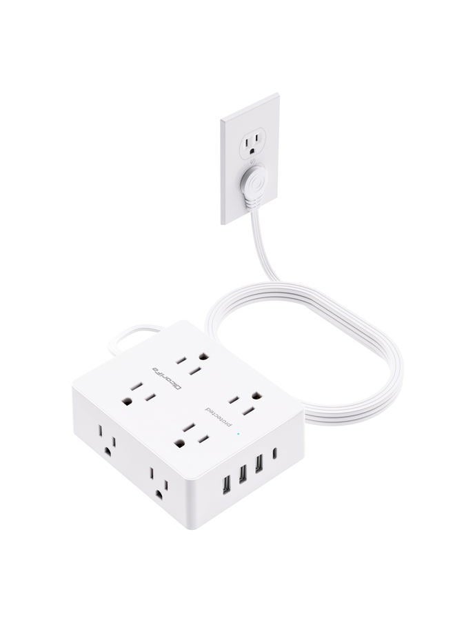 Olcorife - Power Strip for Surge Protection, 5ft Ultra Thin Flat Extension Cord, 8 Outlets 4 USB Ports (1 USB C), Wall Plug Outlet Extender - Image 1