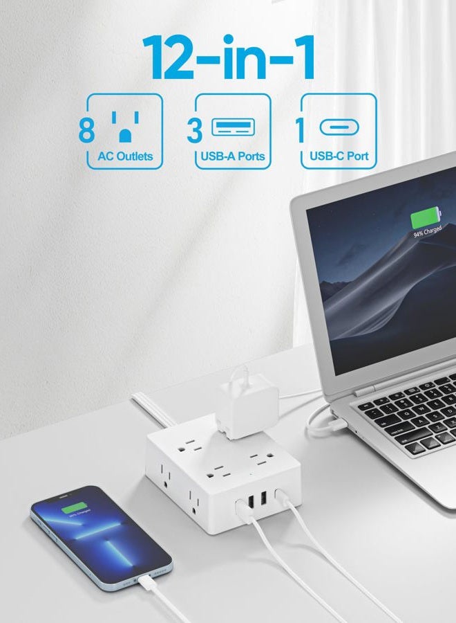 Olcorife - Power Strip for Surge Protection, 5ft Ultra Thin Flat Extension Cord, 8 Outlets 4 USB Ports (1 USB C), Wall Plug Outlet Extender - Image 2