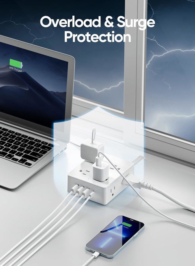 Olcorife - Power Strip for Surge Protection, 5ft Ultra Thin Flat Extension Cord, 8 Outlets 4 USB Ports (1 USB C), Wall Plug Outlet Extender - Image 4