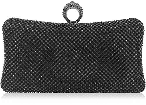 DEXMAY DM Dexmay Rhinestone Crystal Ring Clutch Purse Luxury Evening Bag for Bridal Wedding Party Pewter - Image 1