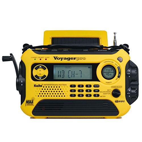 Kaito Voyager Pro KA600 Digital Solar Dynamo Crank Wind Up AM/FM/LW/SW & NOAA Weather Emergency Radio with Alert, RDS & Smart Phone Charger, Yellow - Image 2