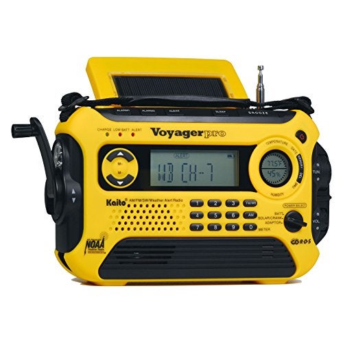 Kaito Voyager Pro KA600 Digital Solar Dynamo Crank Wind Up AM/FM/LW/SW & NOAA Weather Emergency Radio with Alert, RDS & Smart Phone Charger, Yellow - Image 1
