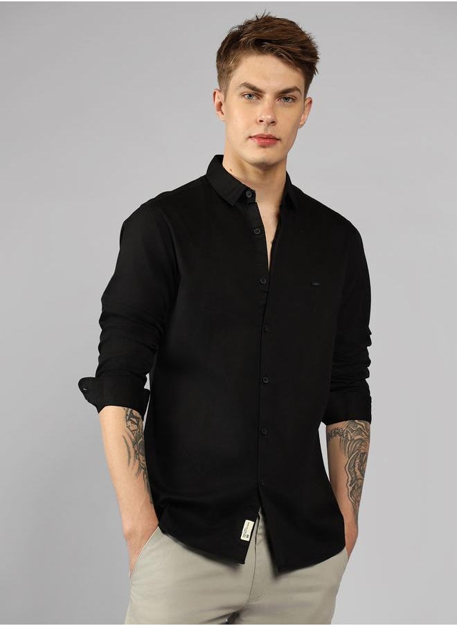 Dennis Lingo - Men's Slim Fit Black Casual Cotton Spread Shirt - Image 1