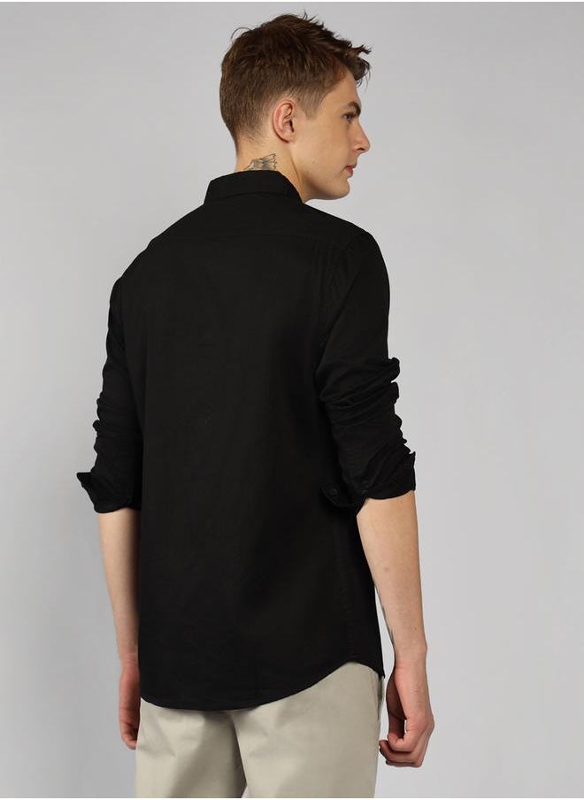 Dennis Lingo - Men's Slim Fit Black Casual Cotton Spread Shirt - Image 1