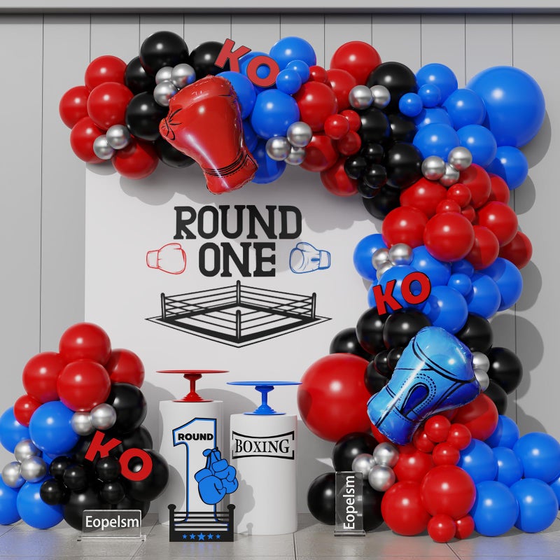 Eopelsm Boxing Birthday Party Decorations 139Pcs Red Blue and Black Balloons with Boxing Gloves Foil Balloons for Boxing Baby Shower Party Supplies - Image 3
