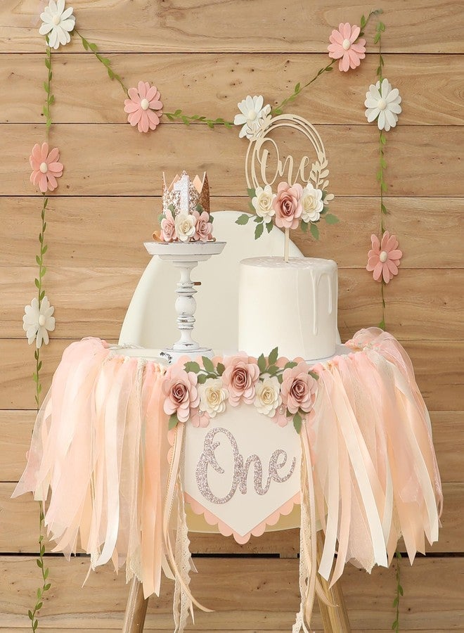 DCJHFJ Wildflower 1st High Chair Banner Birthday Party Decorations for Girl Light Pink One Flower Cake Topper 1st Birthday Decorations Supplies - Image 1