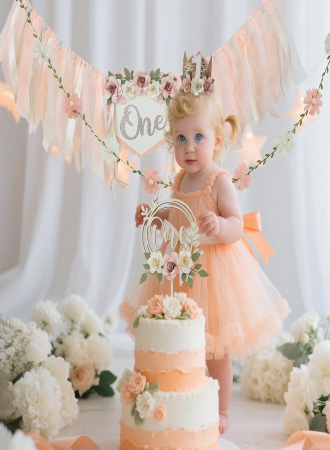 DCJHFJ Wildflower 1st High Chair Banner Birthday Party Decorations for Girl Light Pink One Flower Cake Topper 1st Birthday Decorations Supplies - Image 3