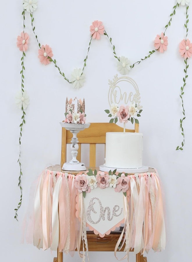 DCJHFJ Wildflower 1st High Chair Banner Birthday Party Decorations for Girl Light Pink One Flower Cake Topper 1st Birthday Decorations Supplies - Image 2