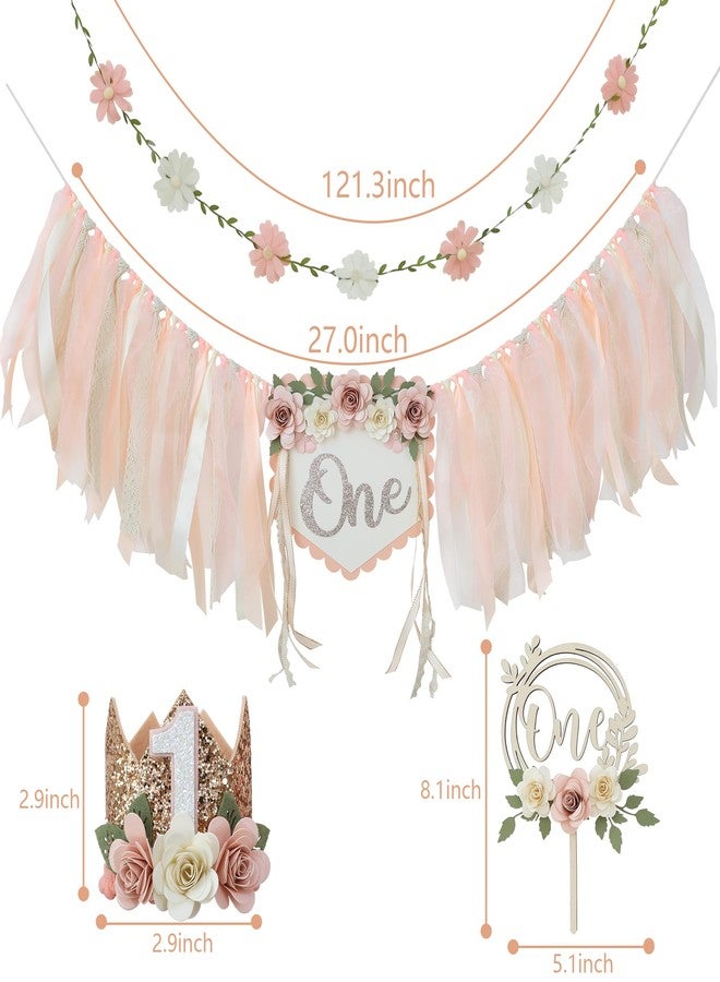 DCJHFJ Wildflower 1st High Chair Banner Birthday Party Decorations for Girl Light Pink One Flower Cake Topper 1st Birthday Decorations Supplies - Image 5