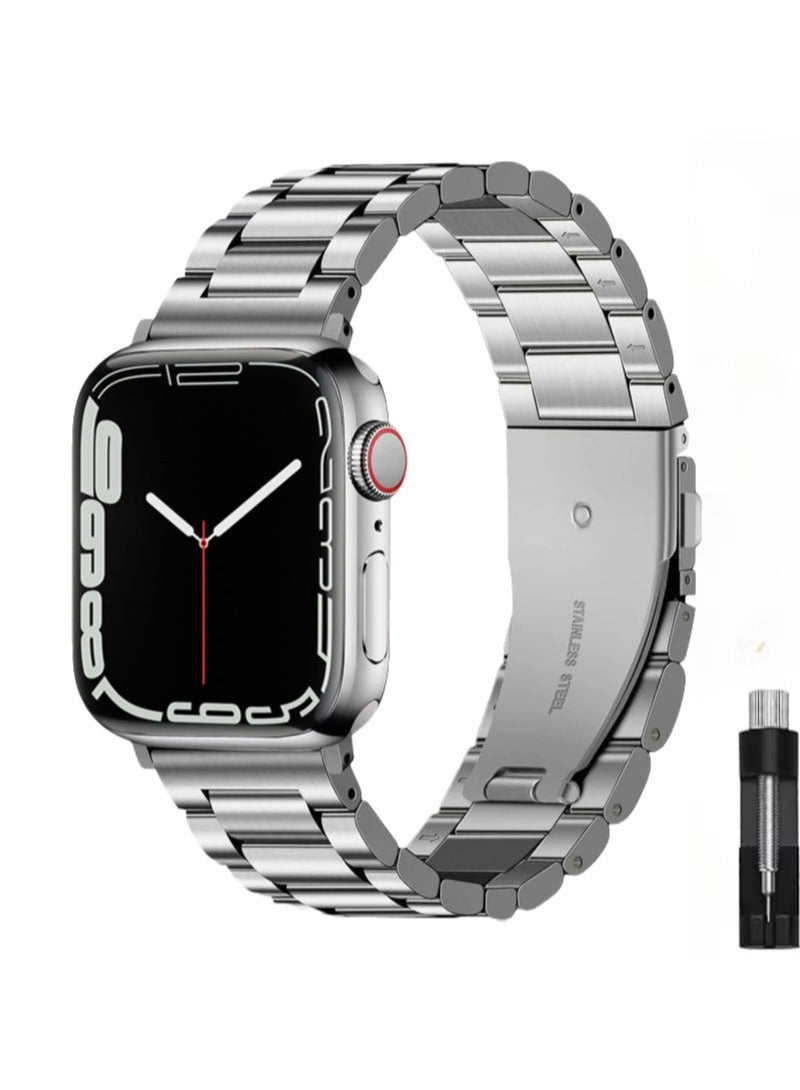 Compatible Apple Watch Straps 42mm 44mm 45mm 49mm, Stainless Steel iWatch Band with Case for Apple Watch Series 8/7/6/5/4/3/2/1/SE/SE2/Ultra  - Image 1