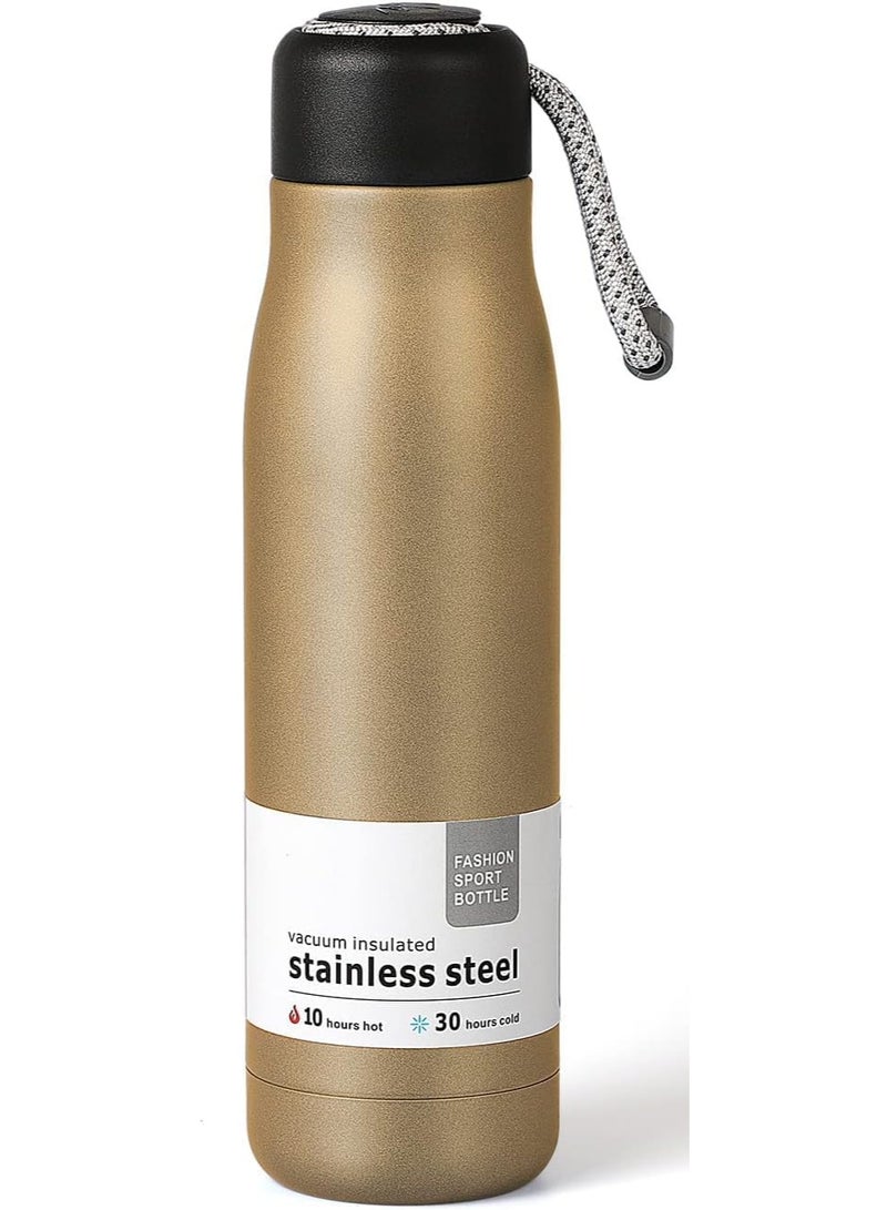 KITCHENOO 550ml Stainless Steel Water Bottle Double Wall Vacuum Insulated with Spout and Leak Proof Cell Phone Cover (Gold) - Image 1
