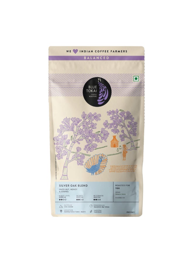 Blue Tokai Coffee Roasters Coffee Silver Oak Cafe Blend | Medium Roast | French Press Coffee 250 G - Image 1
