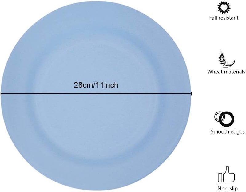 SNOMEL 11 Inch Dinner Plate Set Extra Large Pasta Plates Unbreakable Dishes Lightweight Wheat Straw Salad Dinnerware Reusable Fiber Dessert Tableware Blue - Image 2